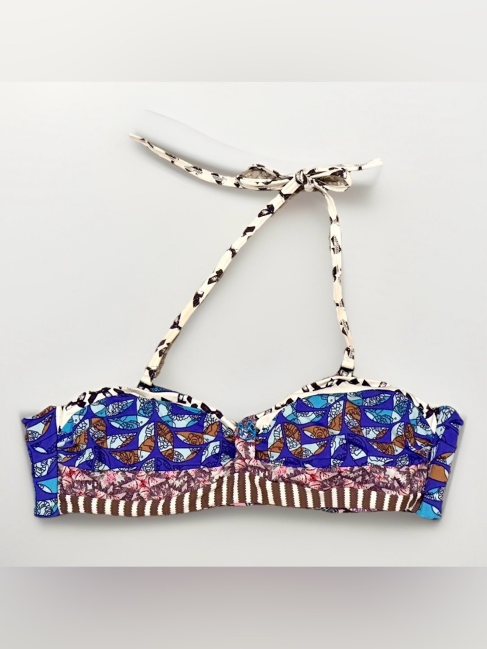 Maje reversible Patterned Bikini Top with Blue & Brown Accents